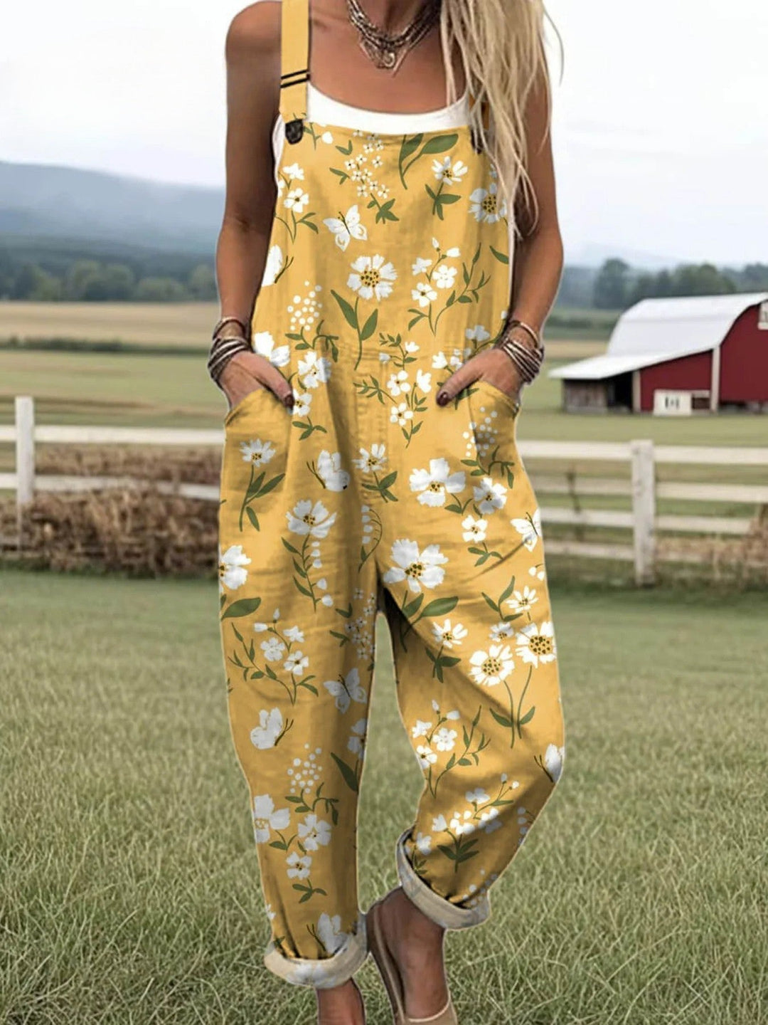 Women's Jumpsuit - Vintage Floral Design, Comfort and Wide Leg Style