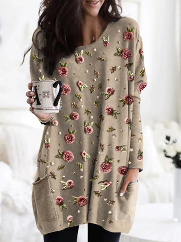 Celeste™ | Elegant Tunic with Embellished Rose Print