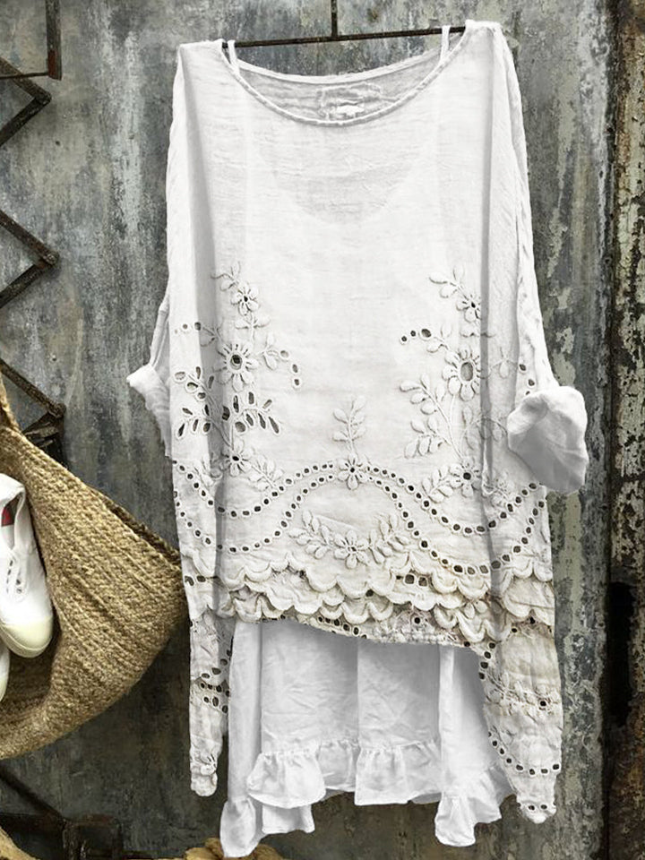 Léa™ | Lace-Trimmed Blouse with Beautiful Print