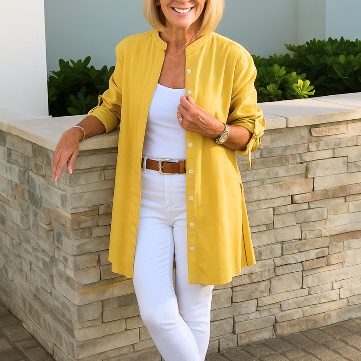 Sophie™ – Solid Shirt Blouse with Tie Sleeves