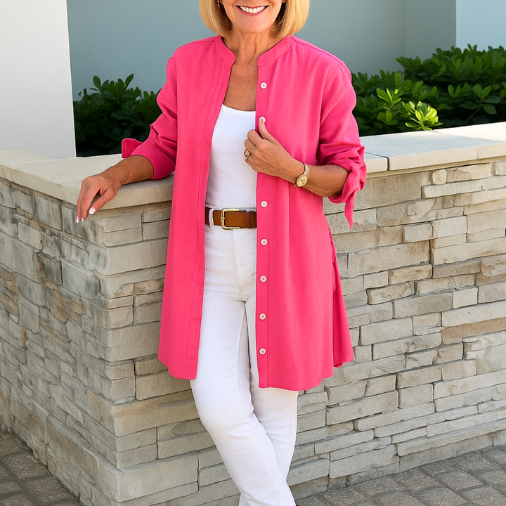Sophie™ – Solid Shirt Blouse with Tie Sleeves
