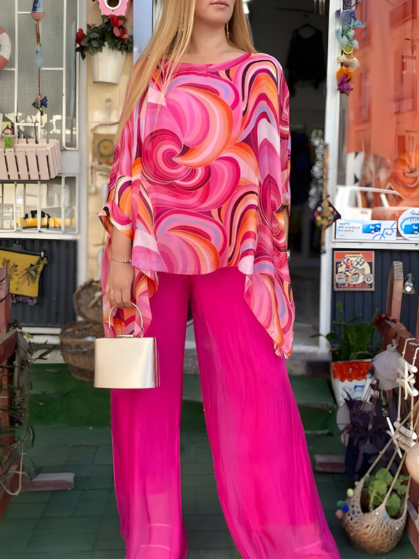Isabelle | Colorful Chiffon Set with Round Neckline and Print, Casual Style