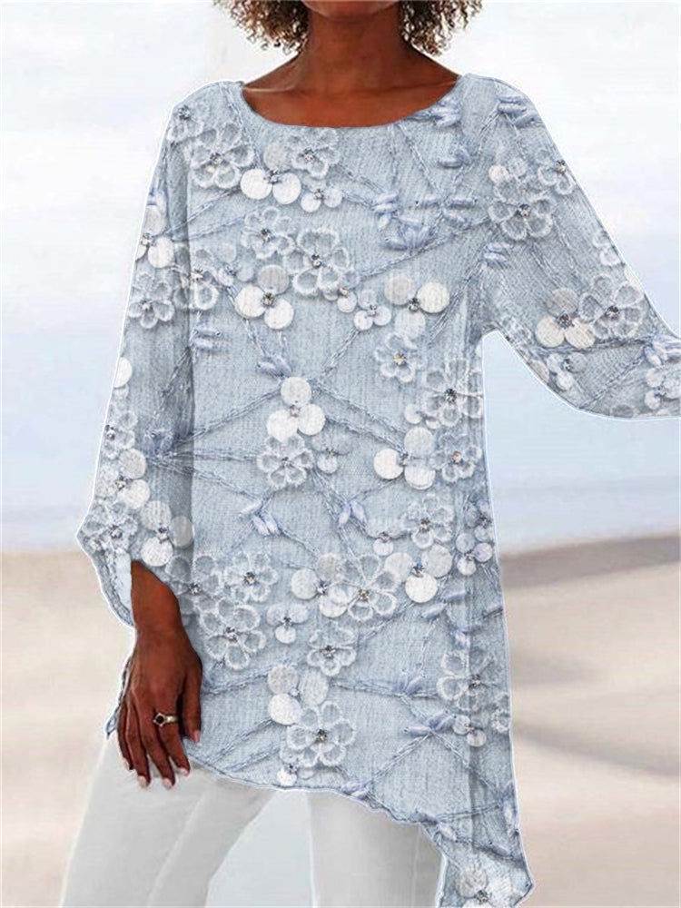 Celeste™ | Floral Print Top with Crystals – Elegance