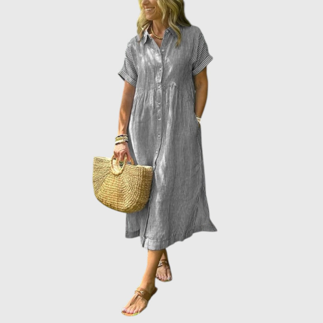 Marian - Striped maxi dress with lapels and buttons