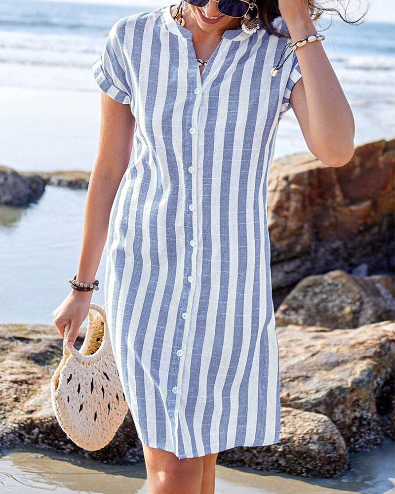 Amélie™ – Elegant Striped Shirt Dress