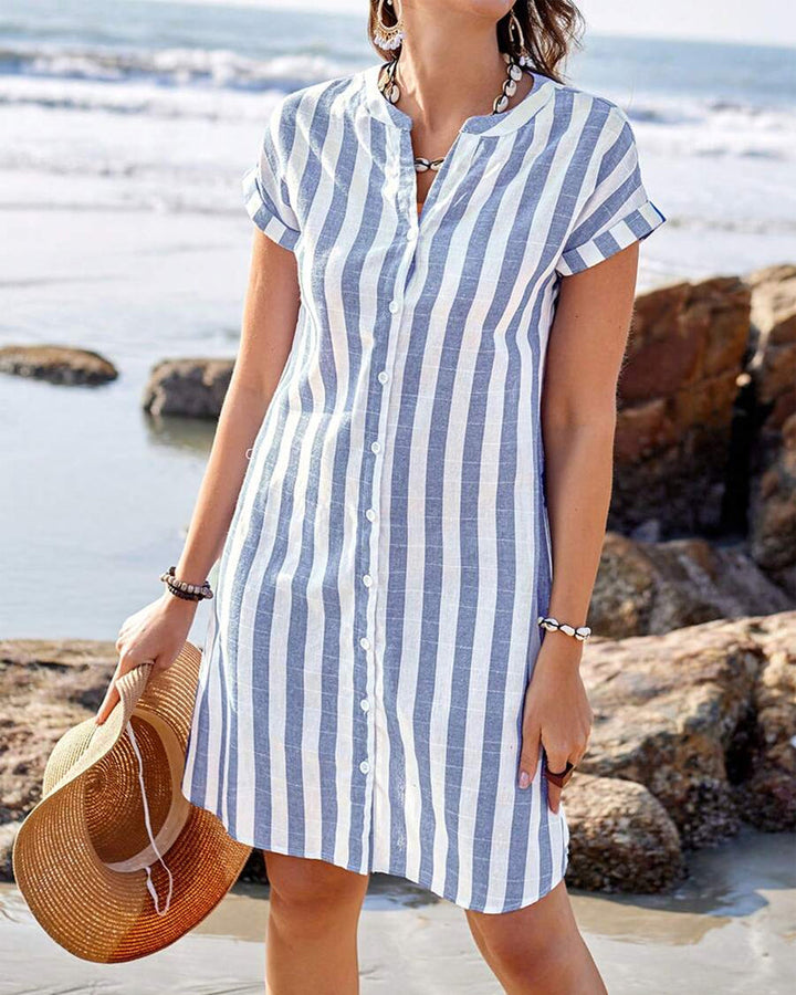 Amélie™ – Elegant Striped Shirt Dress