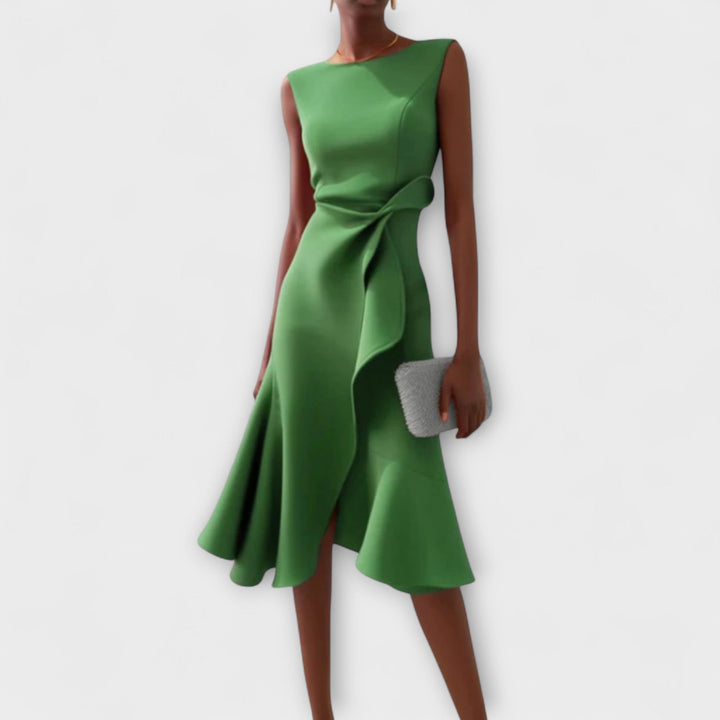 Julia - Asymmetrical Draped Midi Dress