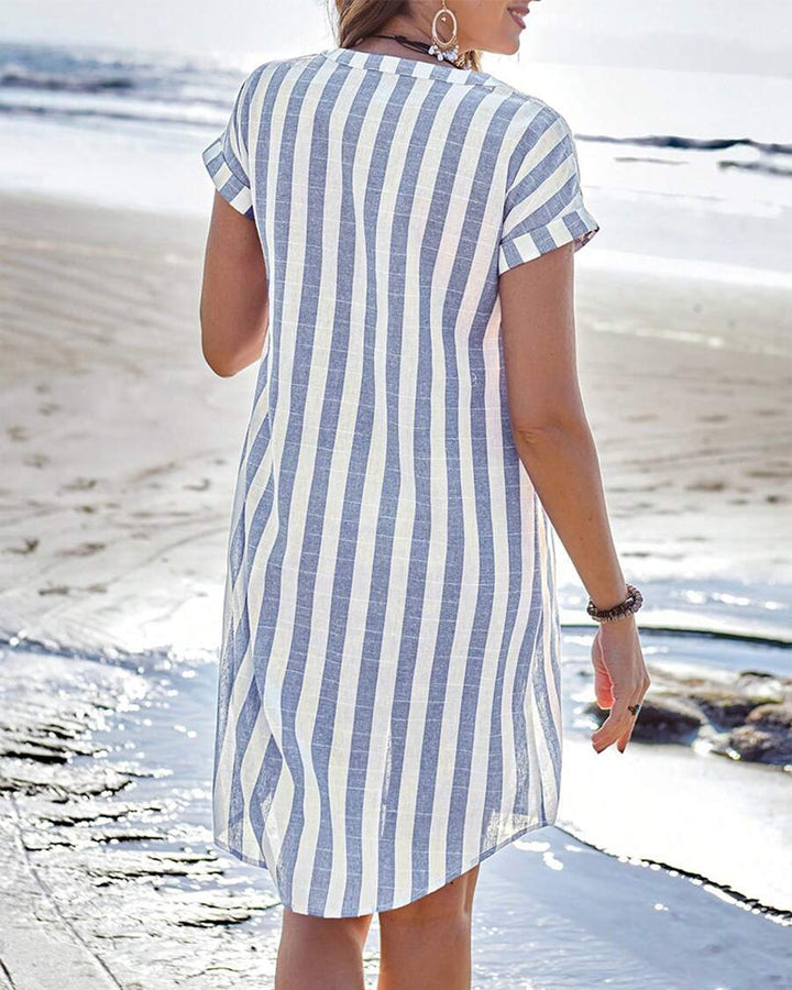 Amélie™ – Elegant Striped Shirt Dress