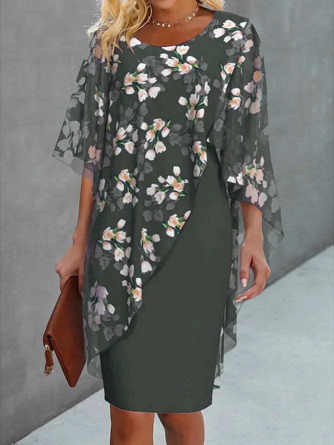 Lilian - Summer dress with floral pattern and overlay for women