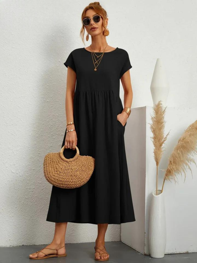 Liora™ | Cotton Dress with Flowing Lines