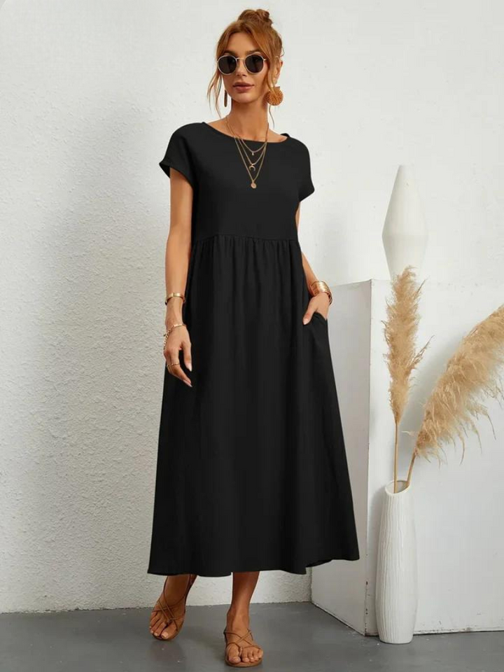 Liora™ | Cotton Dress with Flowing Lines