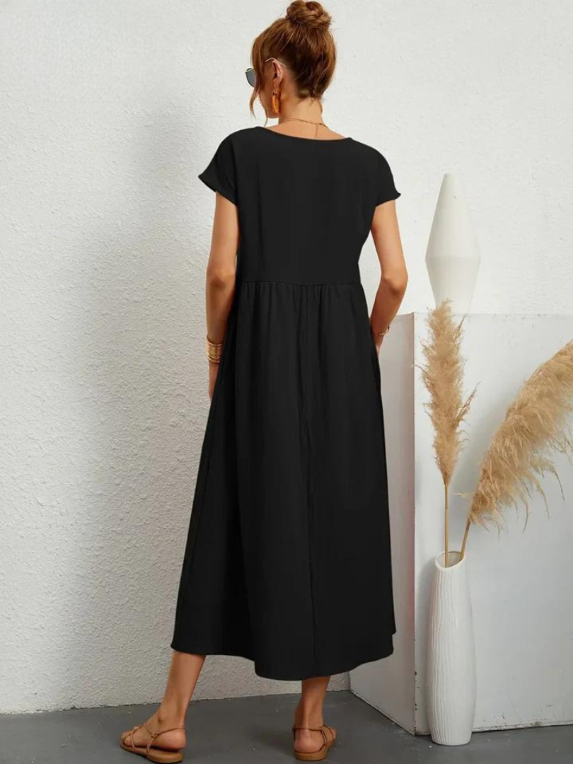 Liora™ | Cotton Dress with Flowing Lines