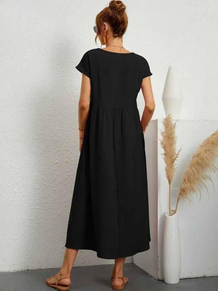 Liora™ | Cotton Dress with Flowing Lines