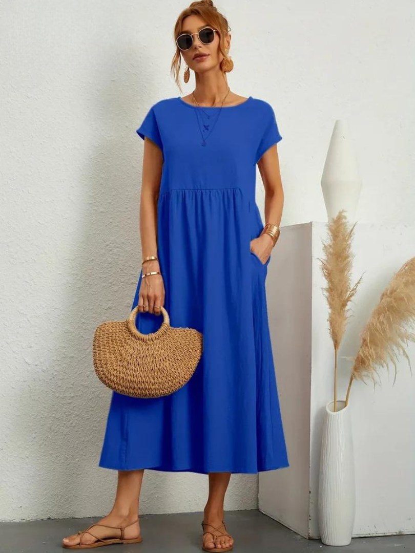 Liora™ | Cotton Dress with Flowing Lines