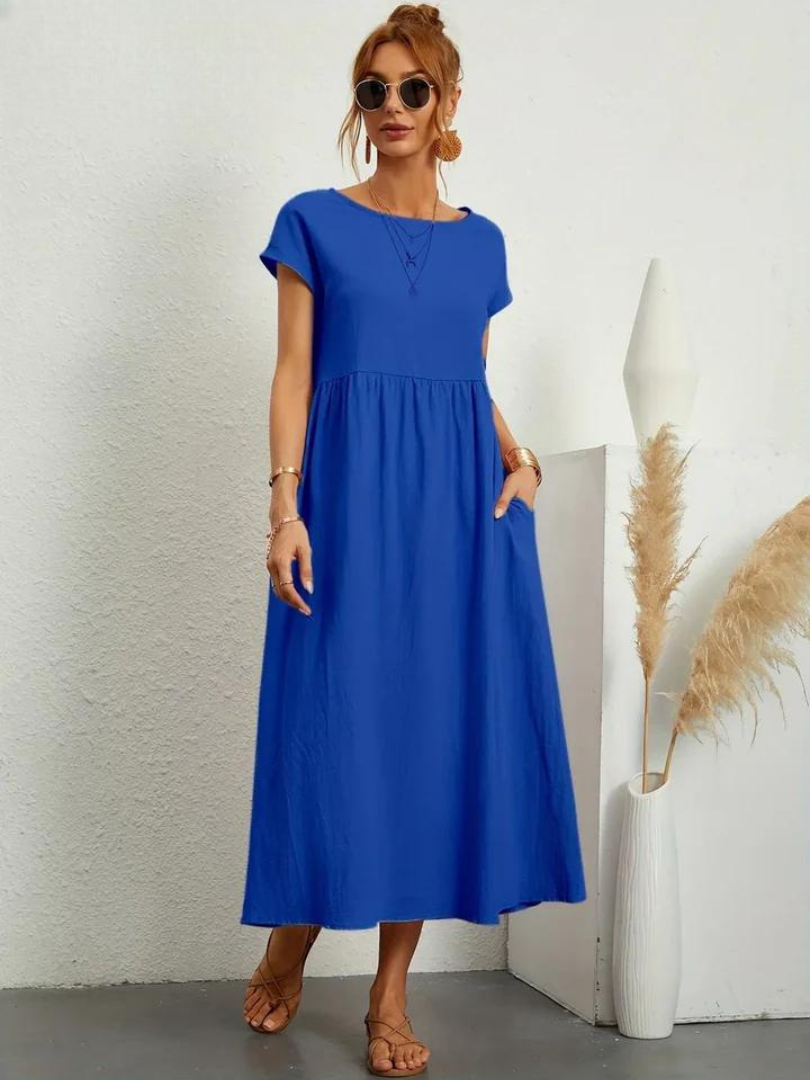 Liora™ | Cotton Dress with Flowing Lines