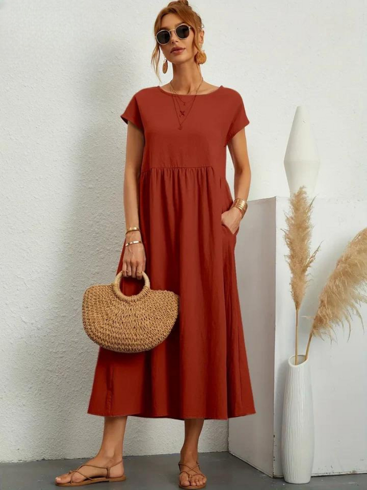 Liora™ | Cotton Dress with Flowing Lines