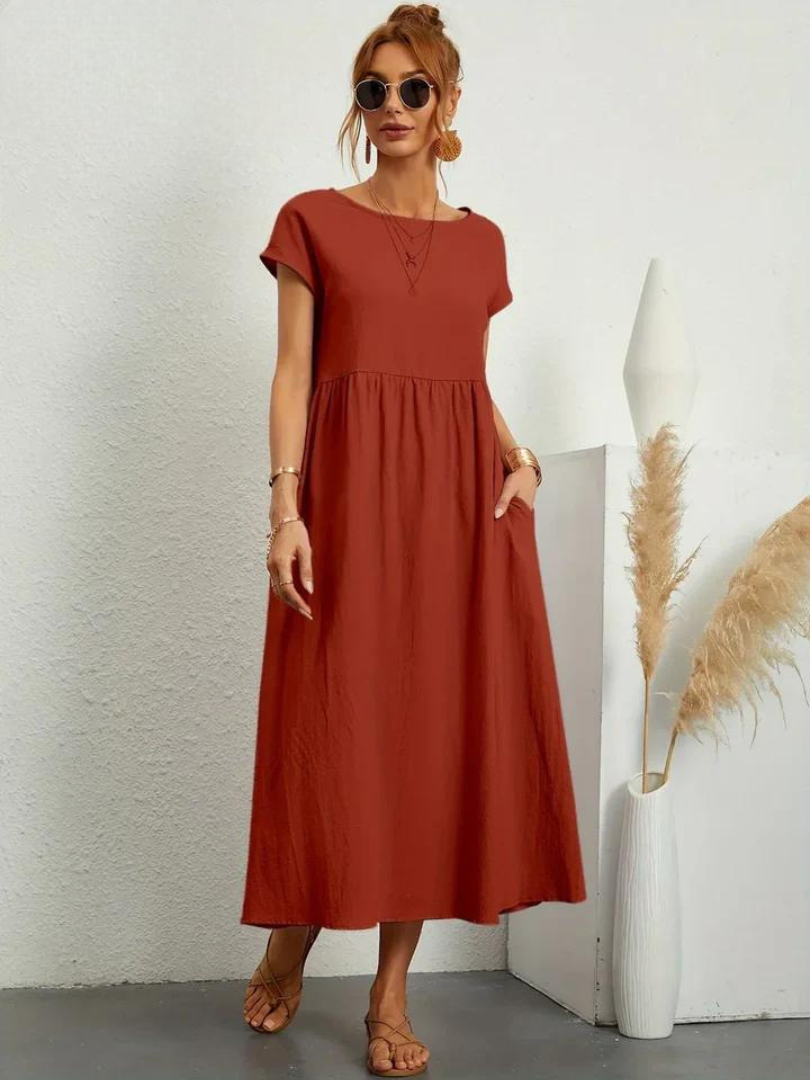 Liora™ | Cotton Dress with Flowing Lines