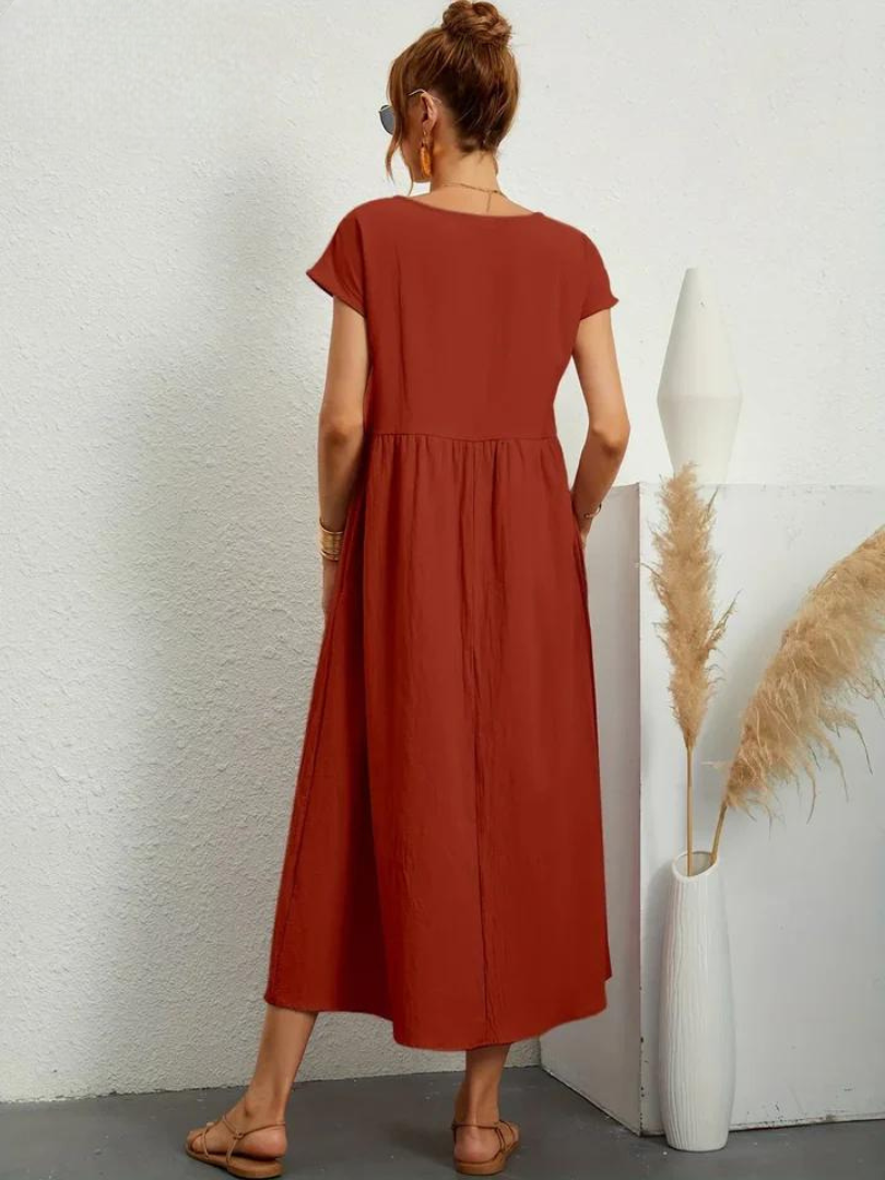 Liora™ | Cotton Dress with Flowing Lines