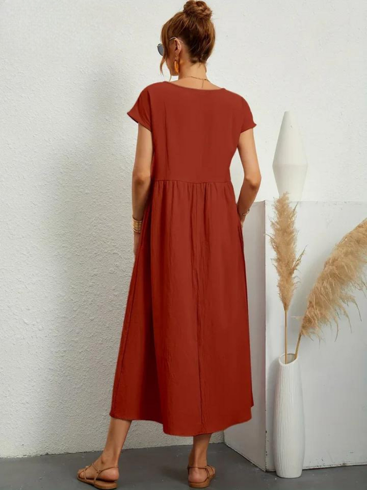 Liora™ | Cotton Dress with Flowing Lines