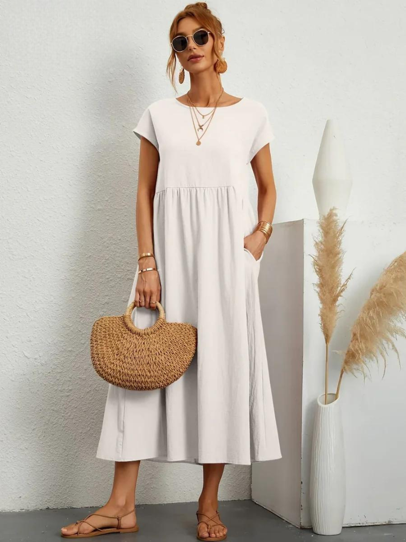Liora™ | Cotton Dress with Flowing Lines