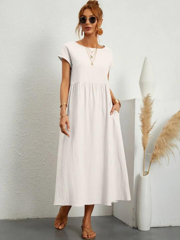 Liora™ | Cotton Dress with Flowing Lines