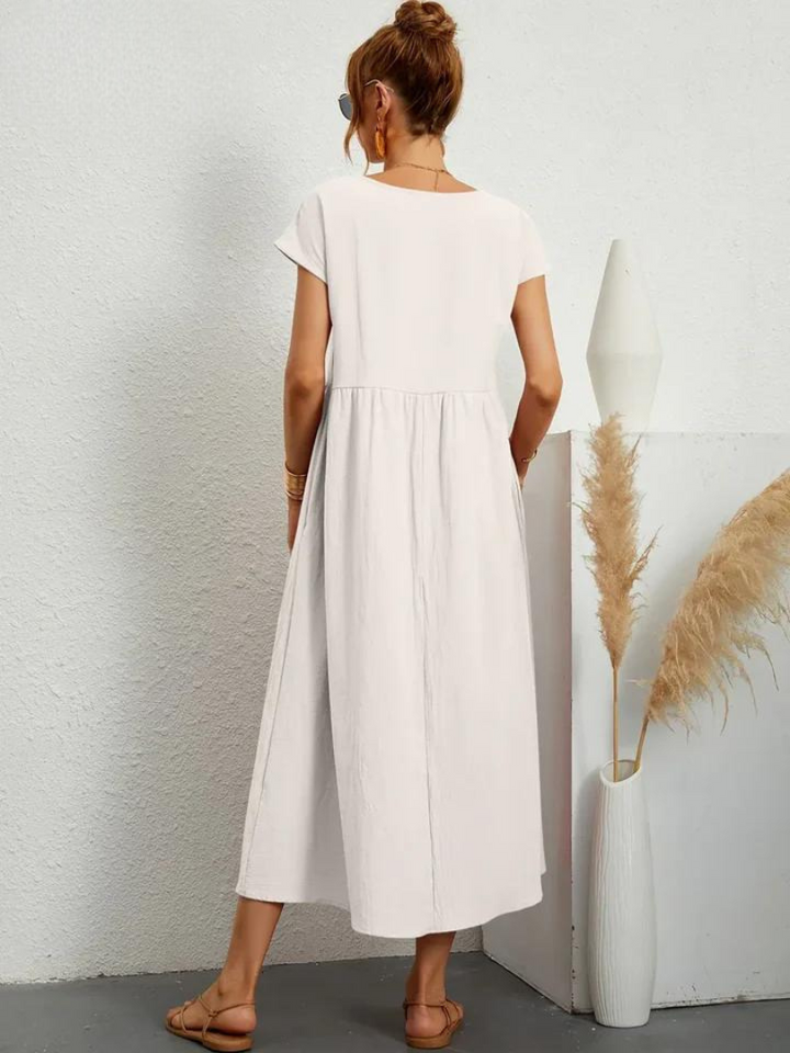 Liora™ | Cotton Dress with Flowing Lines