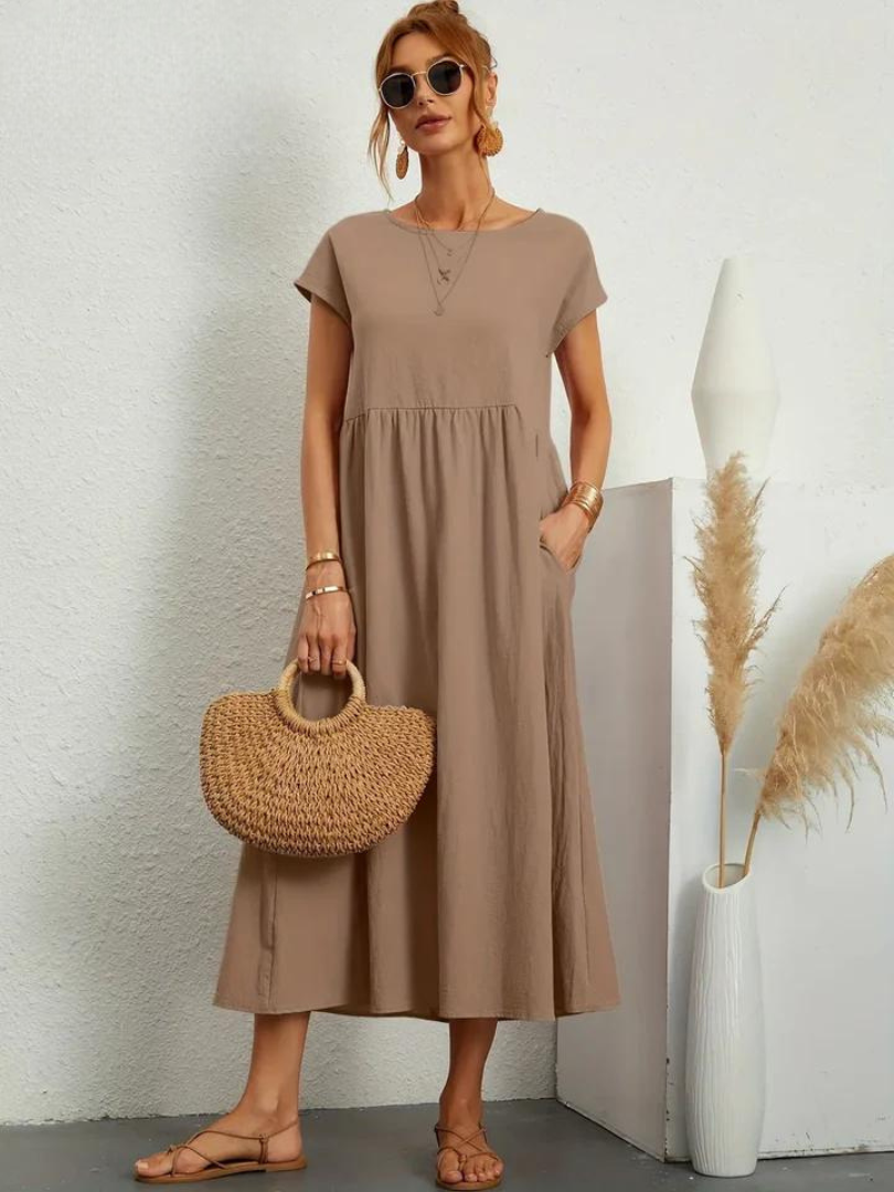 Liora™ | Cotton Dress with Flowing Lines