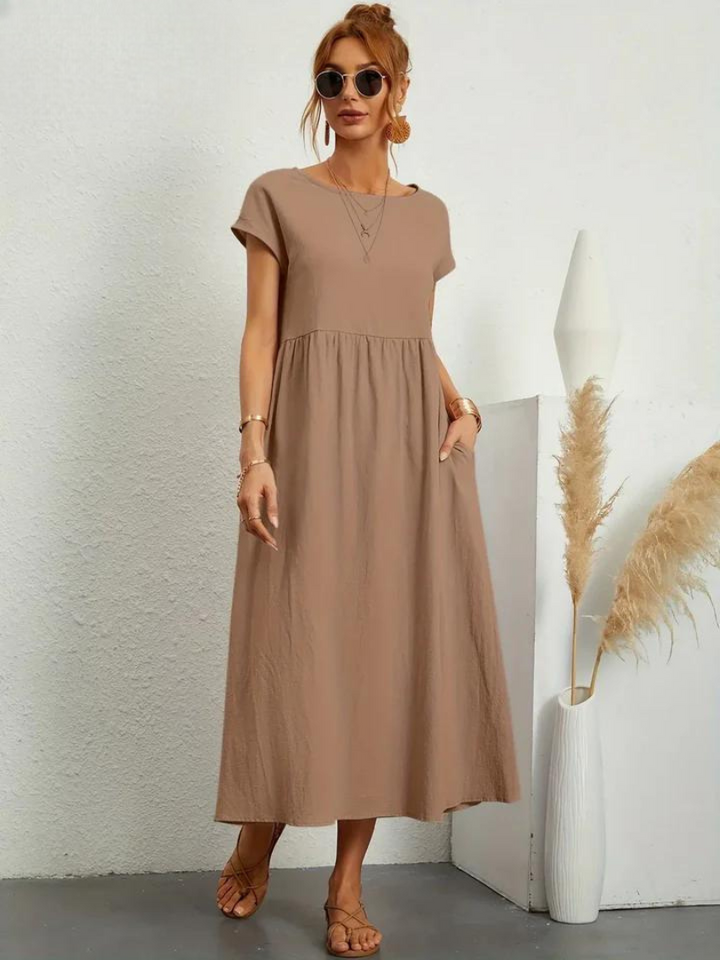 Liora™ | Cotton Dress with Flowing Lines