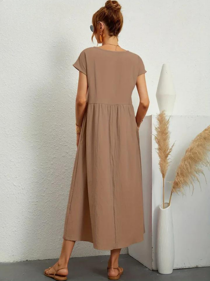 Liora™ | Cotton Dress with Flowing Lines