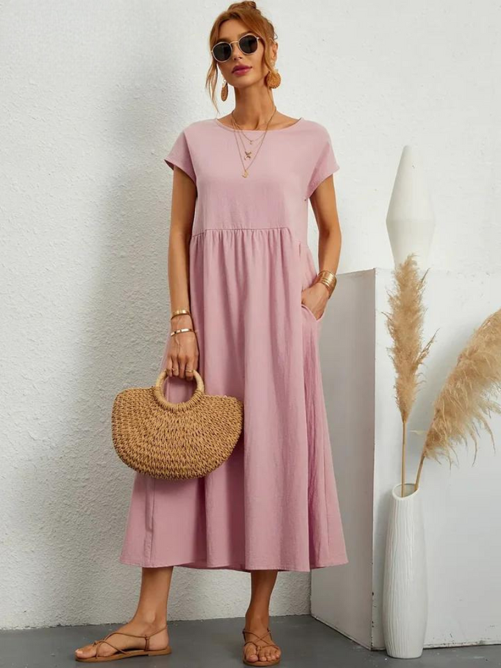 Liora™ | Cotton Dress with Flowing Lines