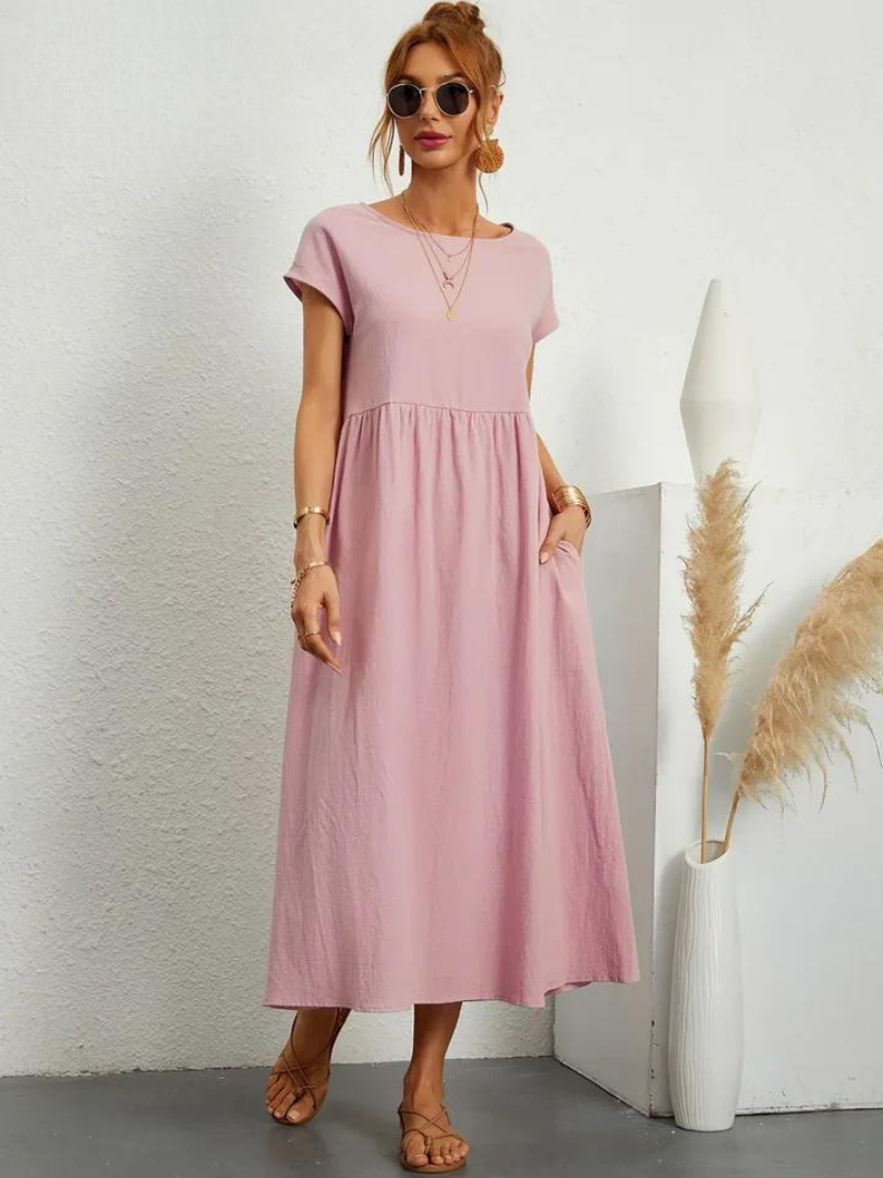 Liora™ | Cotton Dress with Flowing Lines