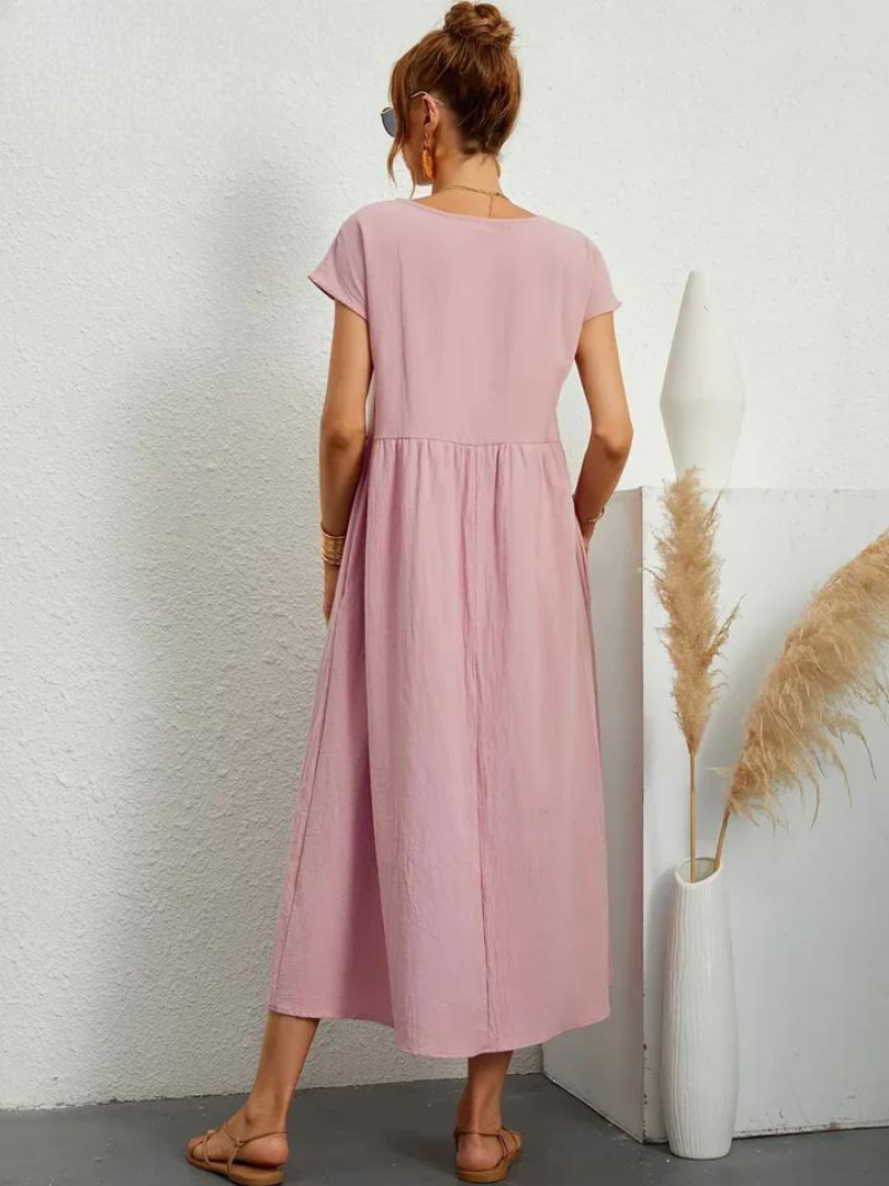 Liora™ | Cotton Dress with Flowing Lines