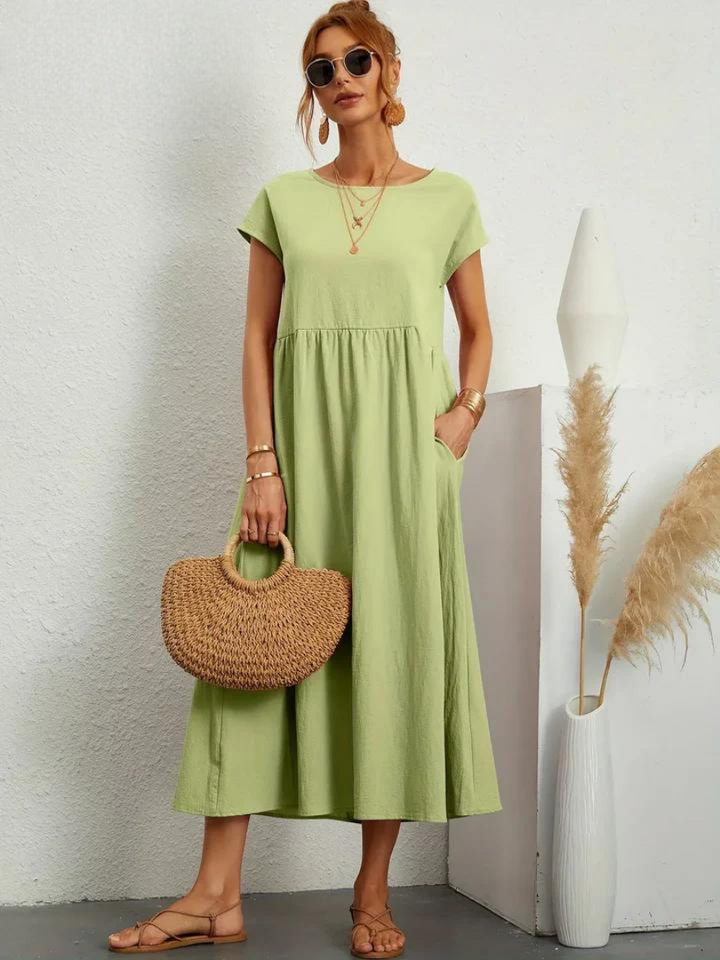 Liora™ | Cotton Dress with Flowing Lines