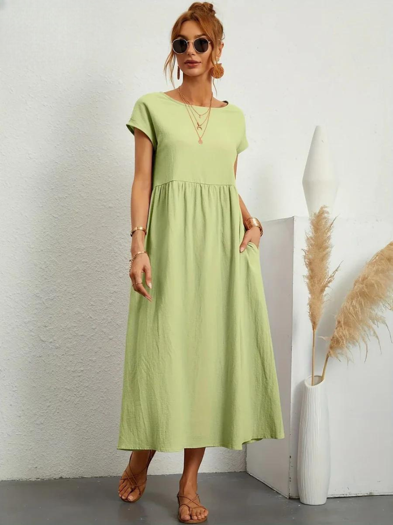 Liora™ | Cotton Dress with Flowing Lines