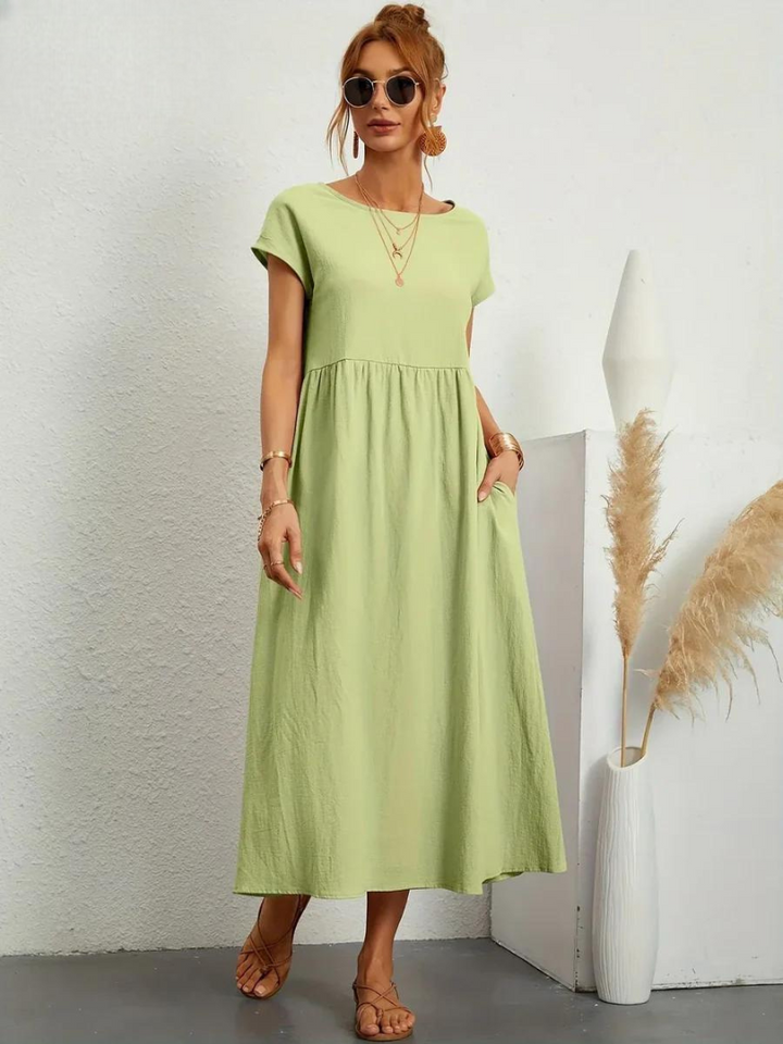Liora™ | Cotton Dress with Flowing Lines