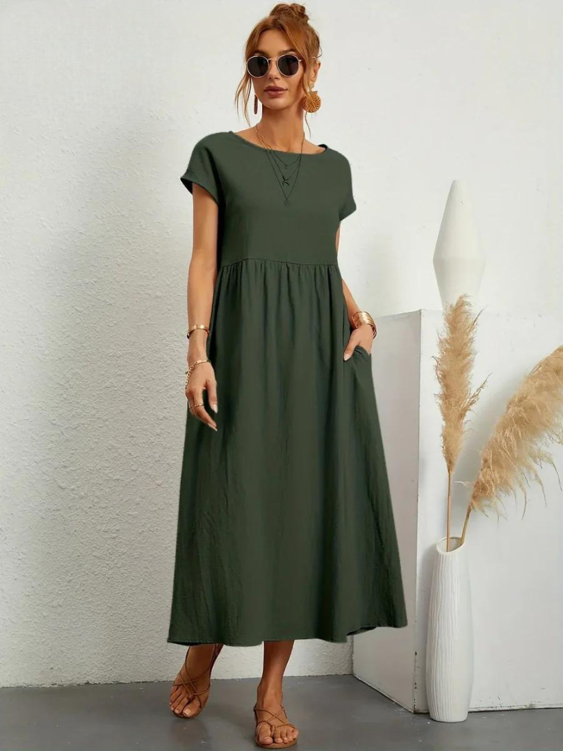 Liora™ | Cotton Dress with Flowing Lines