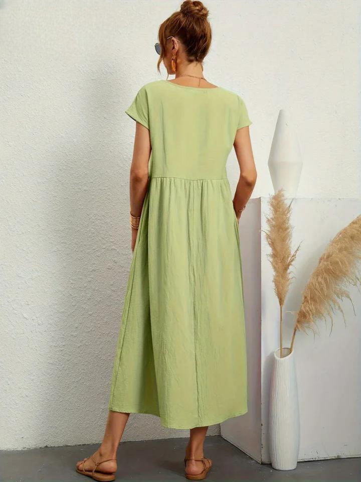 Liora™ | Cotton Dress with Flowing Lines