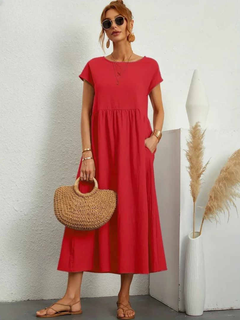 Liora™ | Cotton Dress with Flowing Lines