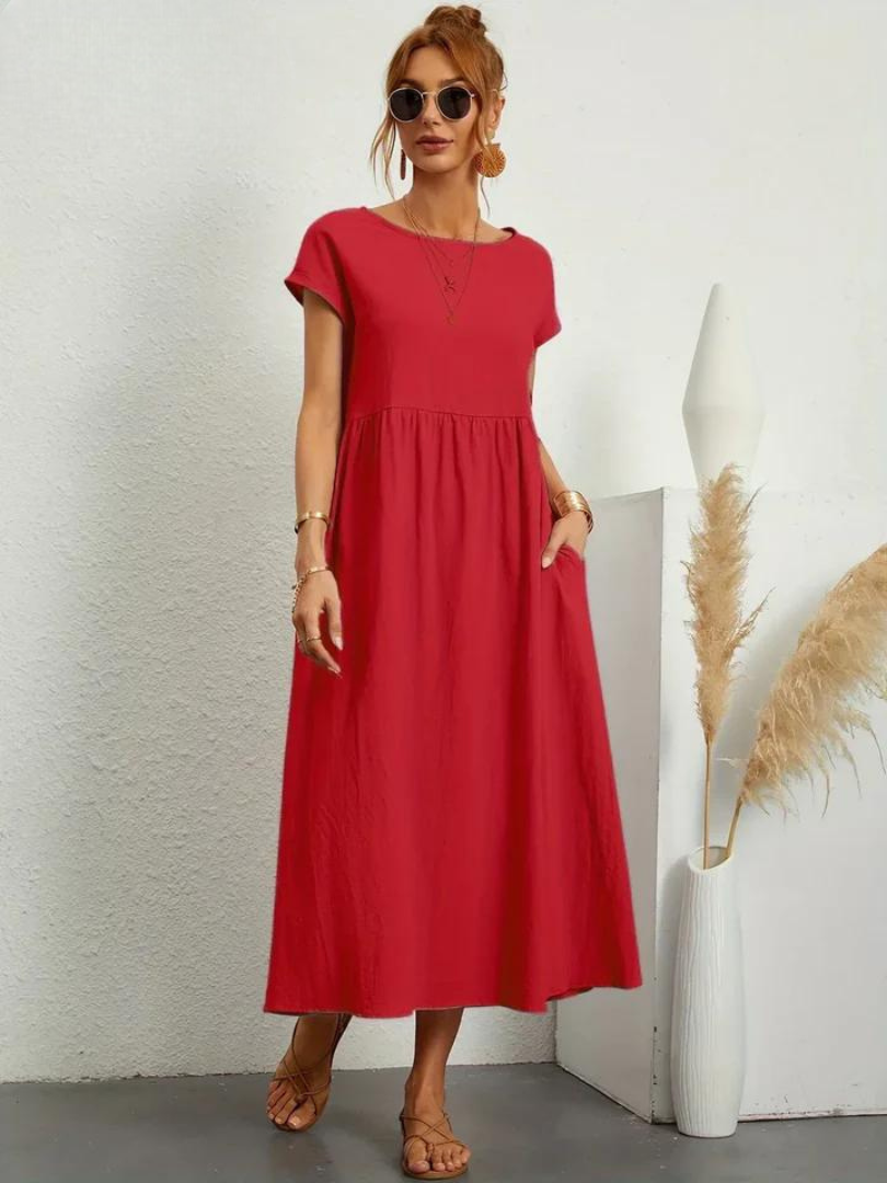 Liora™ | Cotton Dress with Flowing Lines
