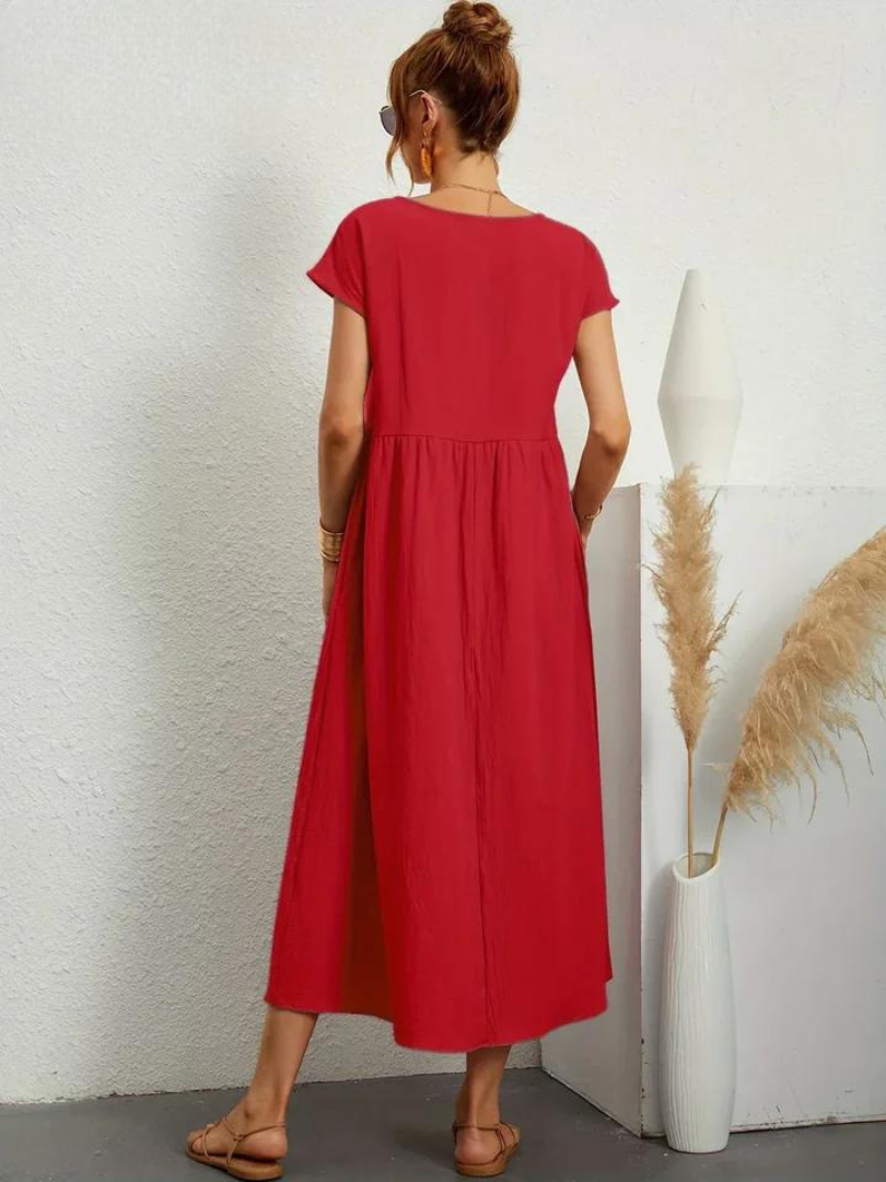 Liora™ | Cotton Dress with Flowing Lines
