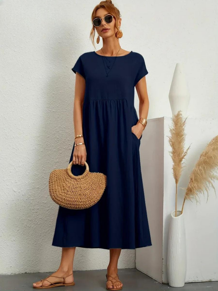 Liora™ | Cotton Dress with Flowing Lines