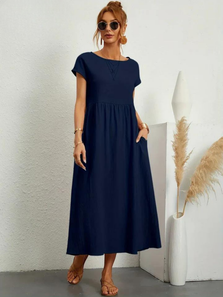 Liora™ | Cotton Dress with Flowing Lines