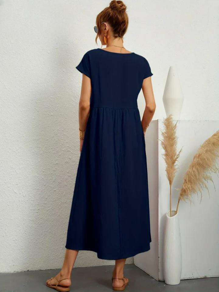 Liora™ | Cotton Dress with Flowing Lines