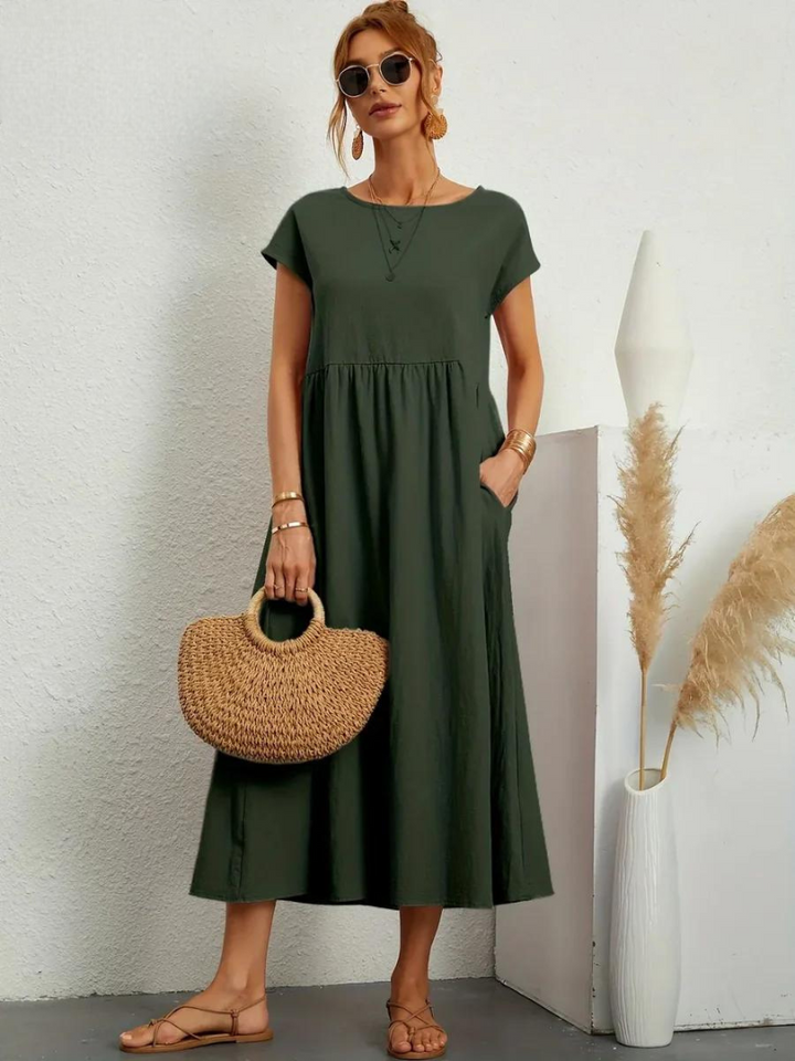 Liora™ | Cotton Dress with Flowing Lines