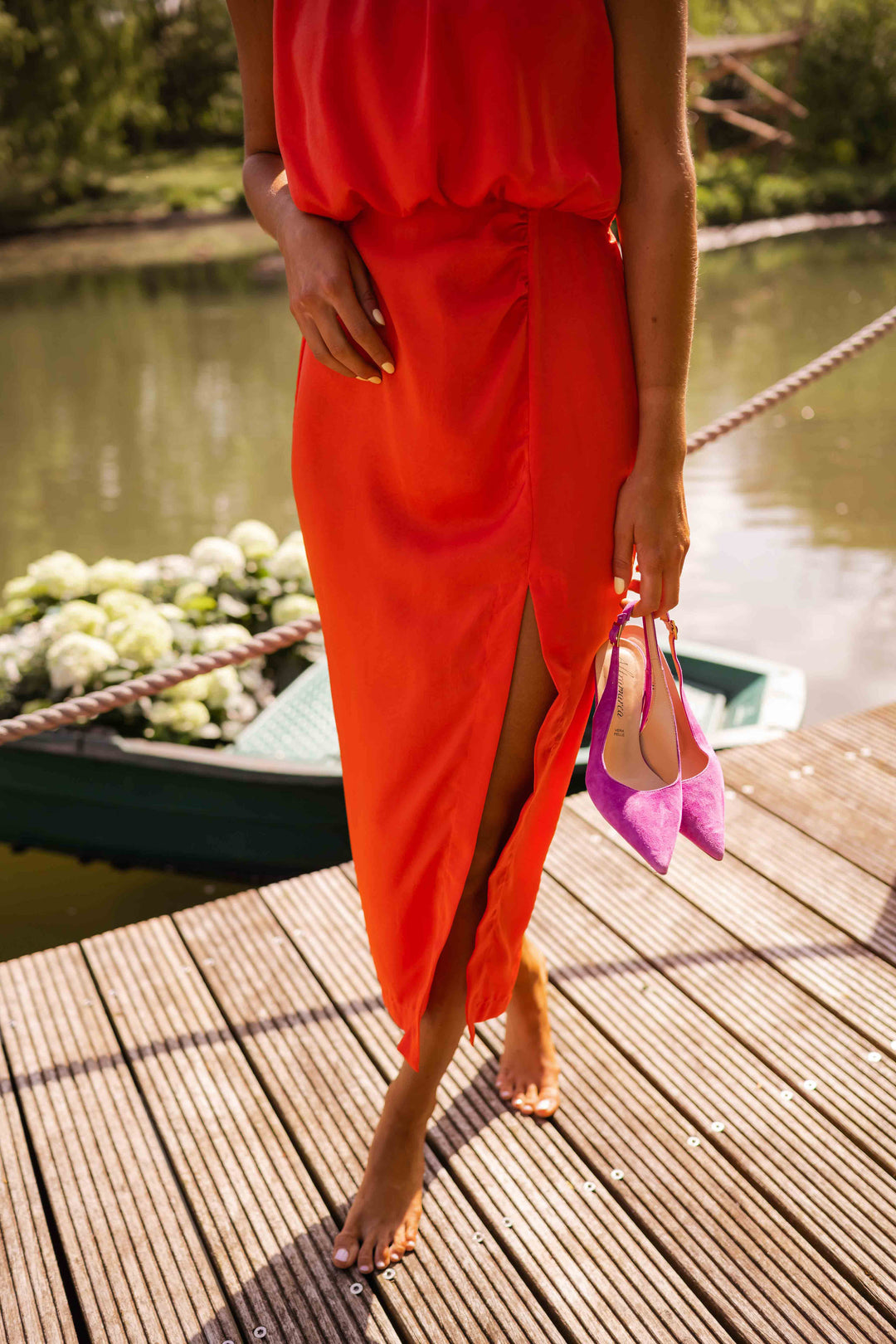 Sally - Halter Slit Midi Dress