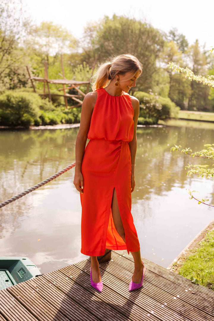 Sally - Halter Slit Midi Dress