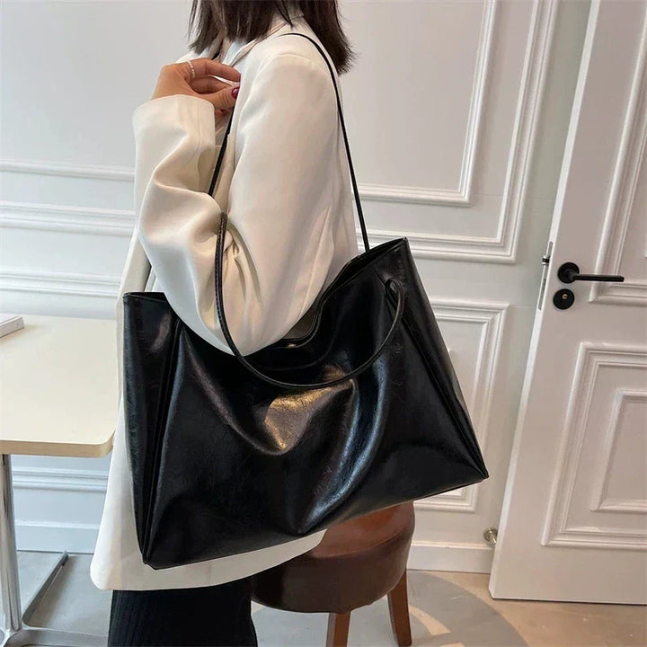 Elegant brown leather-look tote bag