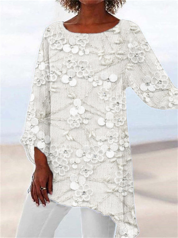 Celeste™ | Floral Print Top with Crystals – Elegance