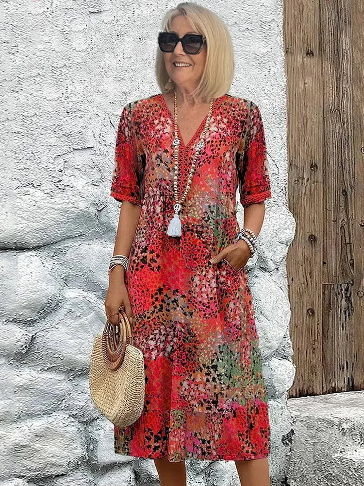 Gina - Vibrant Midi Length Dress