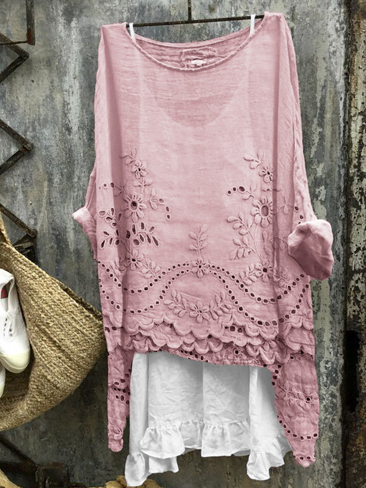 Léa™ | Lace-Trimmed Blouse with Beautiful Print